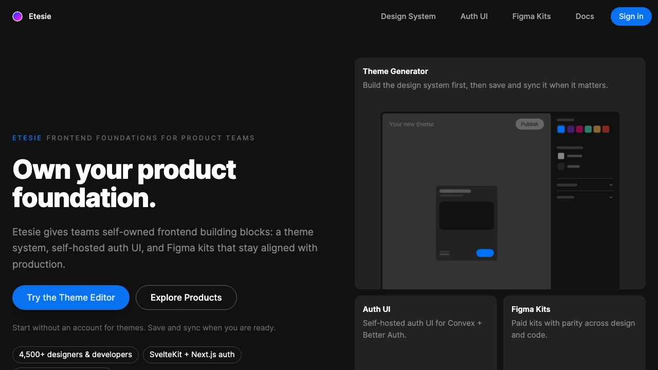 Etesie homepage — frontend foundations for product teams